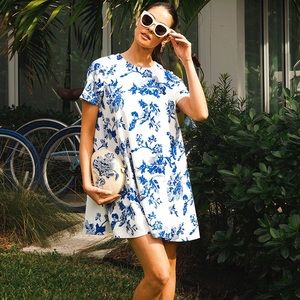 Mestiza adorable Cecily Mini Dress medium EUC back bow tie white/ blue